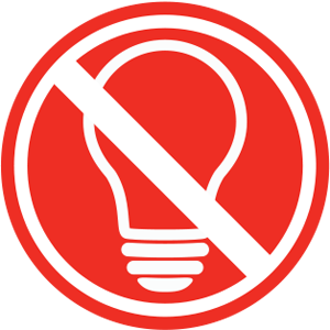 An illustrated lightbulb crossed out on a red background
