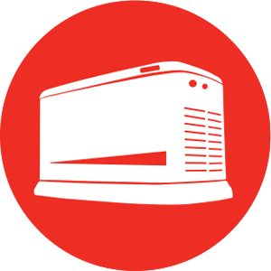 an illustrated white generator on a red background