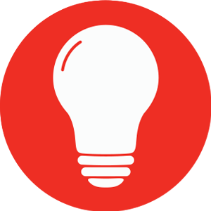 an illustrated lightbulb on a red background
