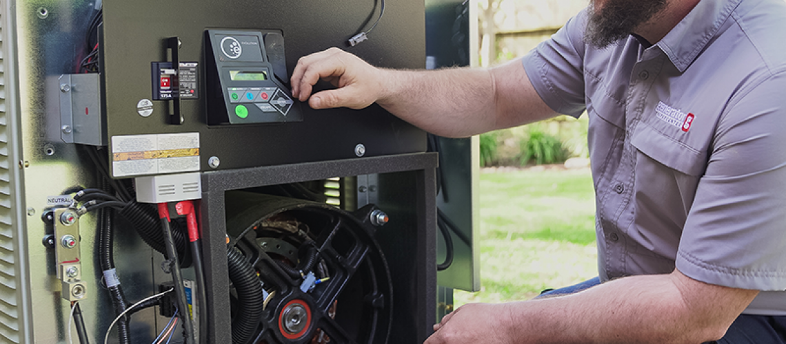 a technician maintaining a generator